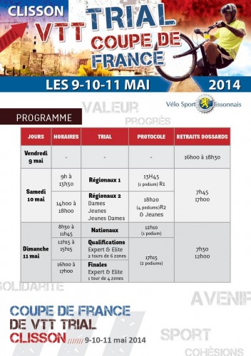 clisson Coupe de France FFC TRial 2014 programme